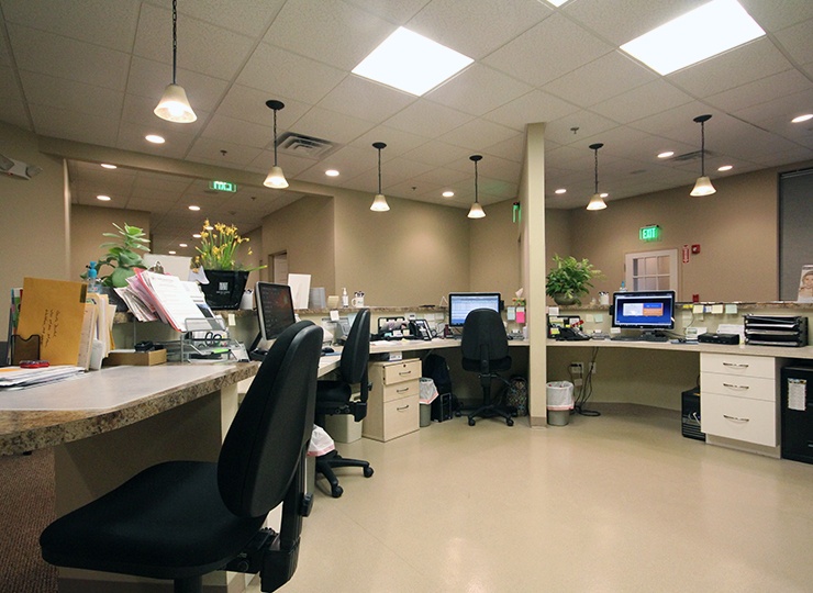 Behind the Abington front reception desk