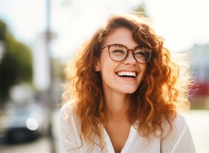 Laughing, confident woman in outdoor setting