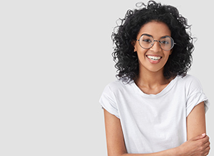 Woman with beautiful smile wearing white t-shirt