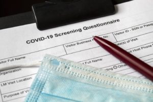 COVID-19 screening questionnaire, part of dental safety protocol