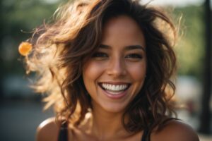 Portrait of smiling woman with perfect teeth 