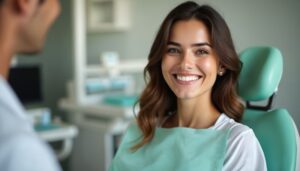 Smiling cosmetic dentistry patient in treatment chair